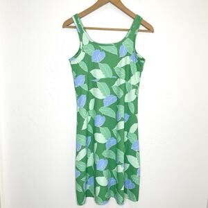 Columbia PFG Athletic Quick Dry Dress Womens Small Green Blue Leaf Print